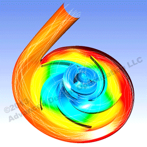 Transient CFD pressure and pathlines for centrifugal blood bump with constant flow